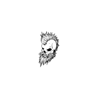 metál vagy punk szakállas, kakastaréjos koponya minta piros pólón