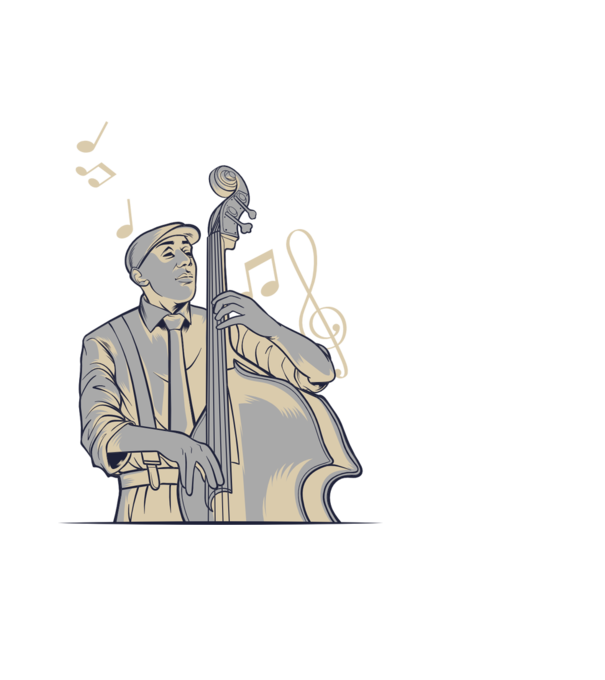 jazz nagybőgős minta világoskék pólón
