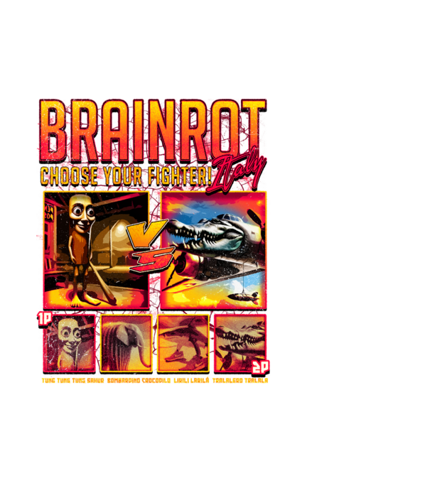 Brainrot Italy Choose your fighter minta fehér pólón