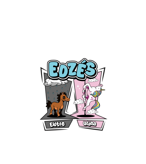 Unikornis Edzés előtte utána minta fehér pólón