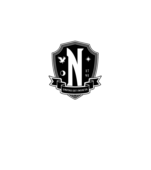 Wednesday Nevermore akadémia logo minta fekete pólón
