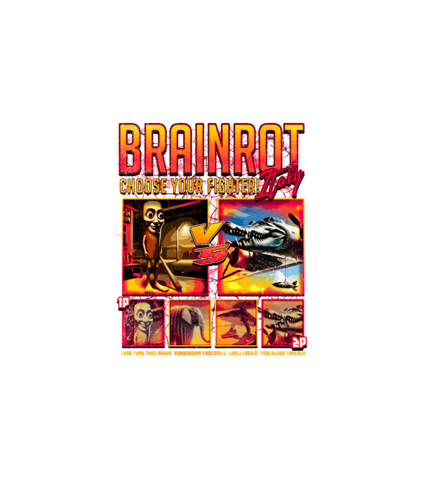 Brainrot Italy Choose your fighter minta fehér pólón