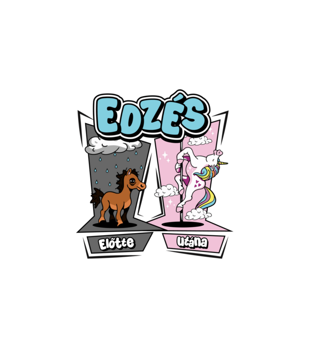 Unikornis Edzés előtte utána minta fehér pólón