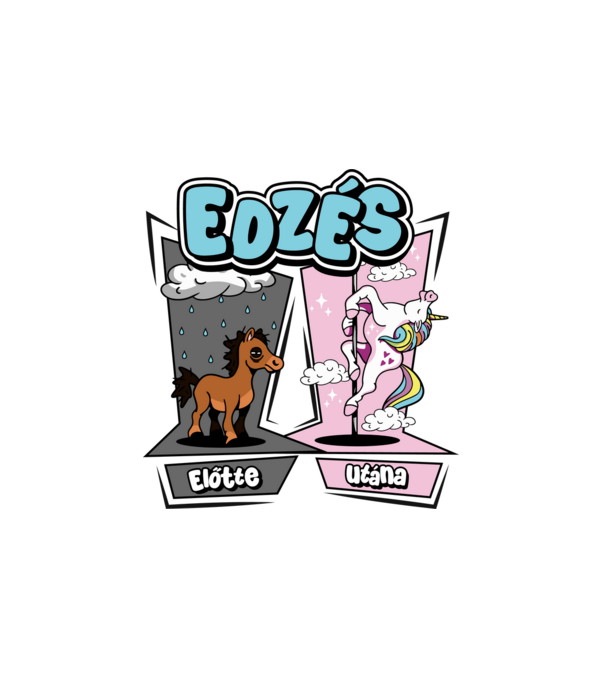 Unikornis Edzés előtte utána minta fehér pólón
