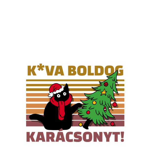 Kva boldog karácsonyt cica minta fekete pólón
