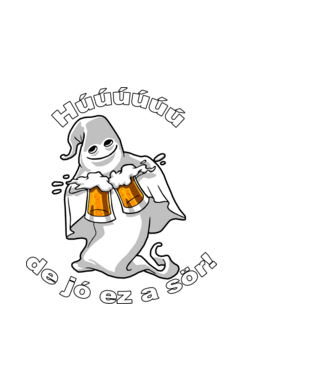 Szellem 2 korsó sörrel - ˝Húúú de jó ez a sör˝ - fehér minta fekete pólón