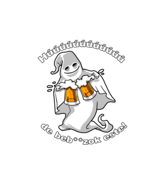 Szellem 2 korsó sörrel - ˝Húúú de beb**zok˝ - fehér minta fehér pólón