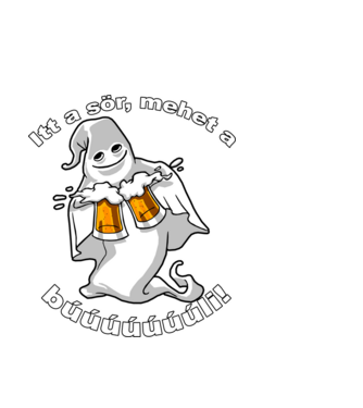 Szellem 2 korsó sörrel - ˝Itt a sör, mehet a búúúli˝ - fehér minta fekete pólón