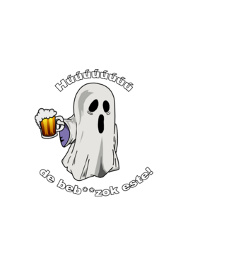 Szellem 1 korsó sörrel - ˝Húúú de beb**zok˝ - fehér minta sötétkék pólón