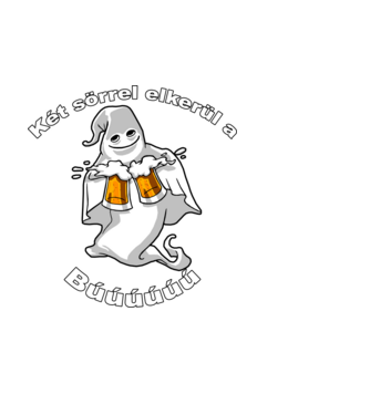 Szellem 2 korsó sörrel - ˝Két sörrel elkerül a búúú˝ - fehér minta fehér pólón