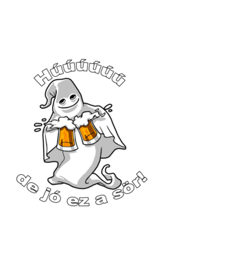 Szellem 2 korsó sörrel - ˝Húúú de jó ez a sör˝ - fehér minta fekete pólón