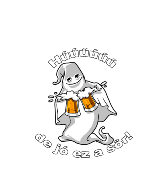 Szellem 2 korsó sörrel - ˝Húúú de jó ez a sör˝ - fehér minta fehér pólón