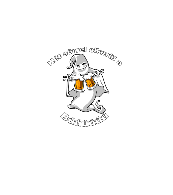 Szellem 2 korsó sörrel - ˝Két sörrel elkerül a búúú˝ - fehér minta sötétkék pólón
