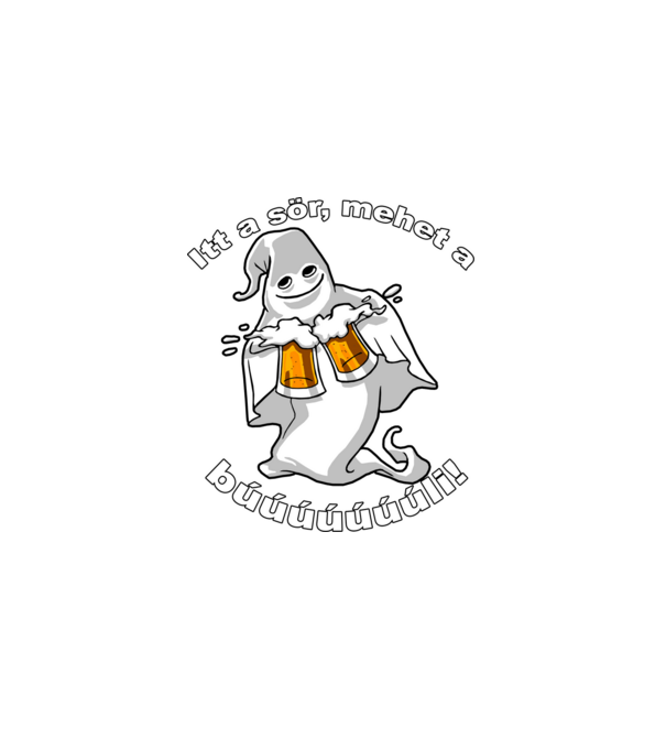 Szellem 2 korsó sörrel - ˝Itt a sör, mehet a búúúli˝ - fehér minta fekete pólón