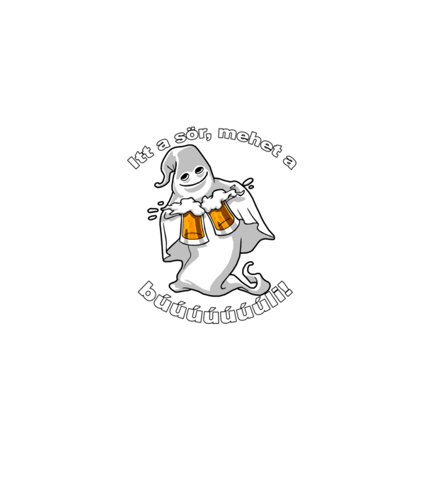 Szellem 2 korsó sörrel - ˝Itt a sör, mehet a búúúli˝ - fehér minta fekete pólón
