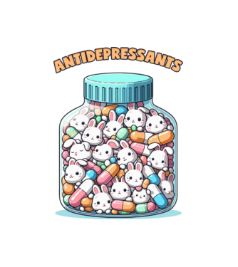 Nyuszi antidepresszáns minta fehér pólón