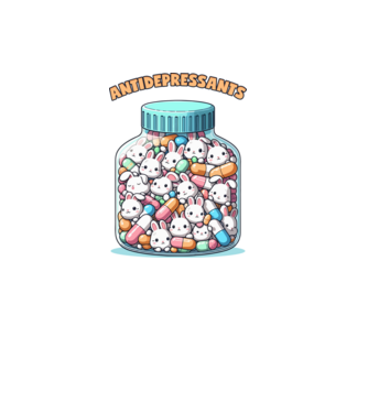 Nyuszi antidepresszáns minta fehér pólón