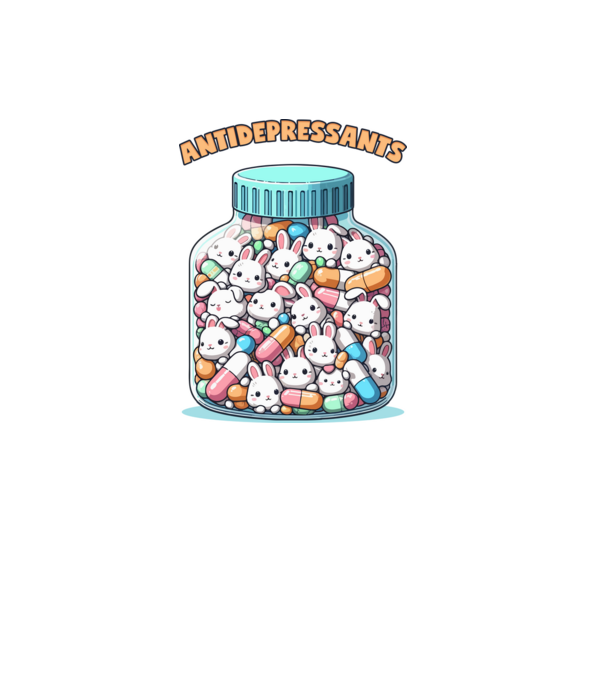 Nyuszi antidepresszáns minta fehér pólón