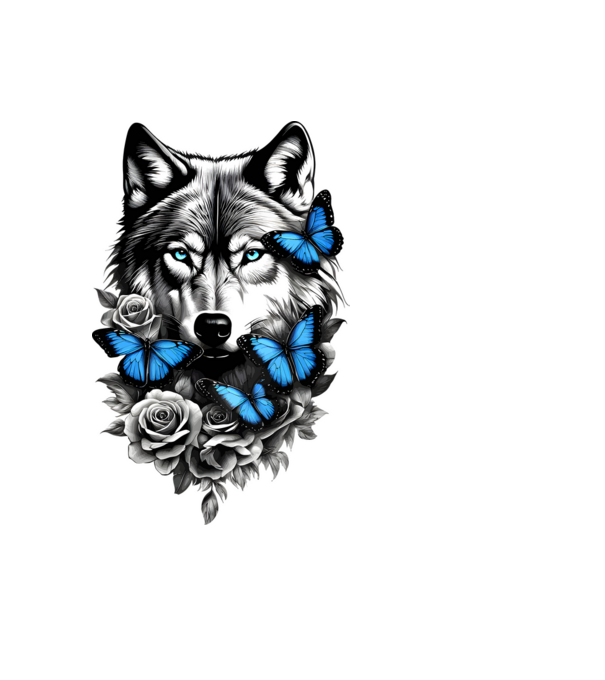Farkas tattoo minta világoskék pólón