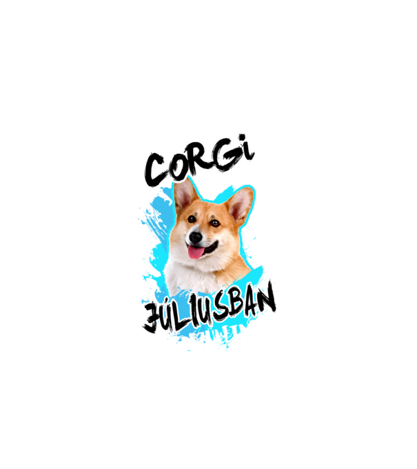 Corgi Július minta fehér pólón