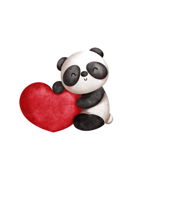 Panda szívecskés Valentin napi minta fekete pólón