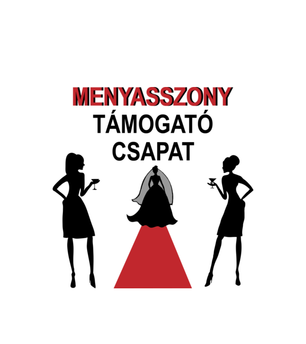 Lánybúcsú csapat: vörös szőnyeg minta fehér pólón