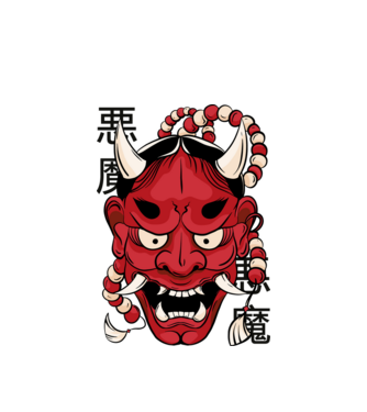 Hannya Démon Maszk minta fehér pólón