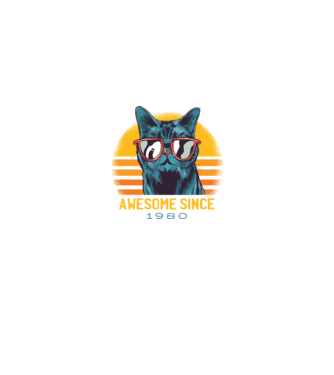 Awesome since 1980 Cat Cicás póló minta fekete pólón