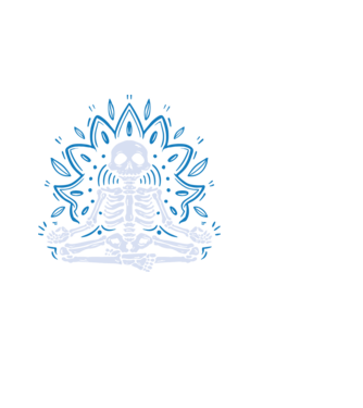 Meditáló csontváz minta fehér pólón