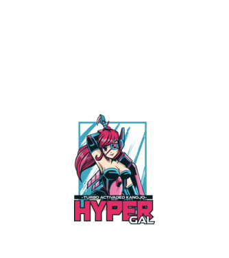 Hyper Gal - Anime lány minta fekete pólón