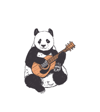 Gitáros panda minta fehér pólón