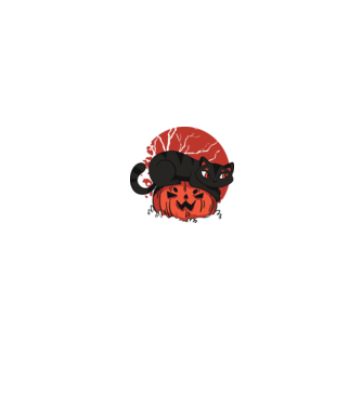 Cica Tök fejen Halloween minta fekete pólón