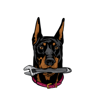 Szerelő doberman minta fehér pólón