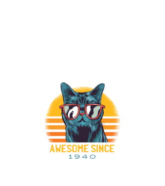 Awesome since 1940 Cat Cicás póló minta fekete pólón