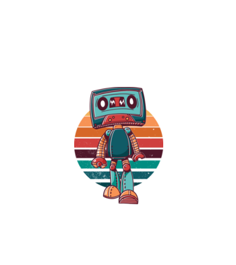 Retro Kazetta Robot minta fehér pólón