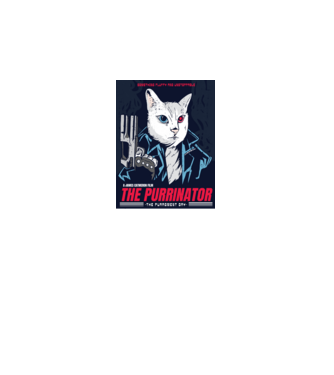 The Purrinator Cica minta királykék pólón