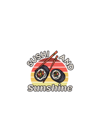 Sushi és napsütés minta fekete pólón