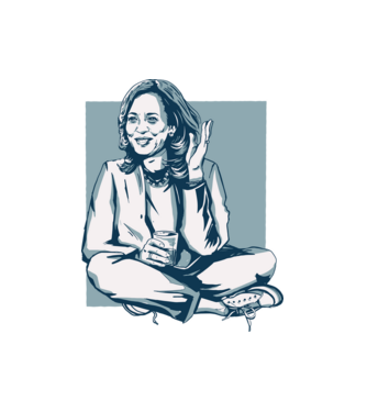 Kamala Harris minta fehér pólón
