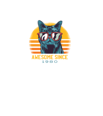 Awesome since 1980 Cat Cicás póló minta fekete pólón