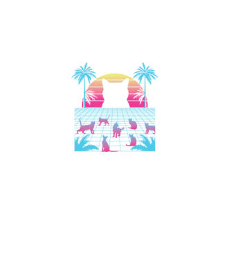 Cica Vaporwave neon minta fekete pólón
