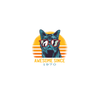 Awesome since 1970 Cat Cicás póló minta farmerkék pólón