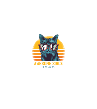 Awesome since 1940 Cat Cicás póló minta fekete pólón
