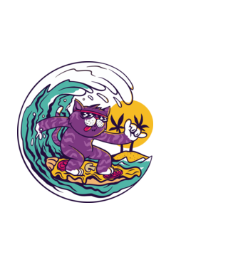 Surfing Pizza Cat minta fekete pólón