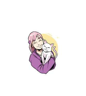 Anime Lány Cicával minta fekete pólón