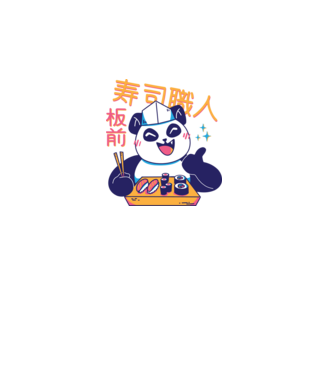 Panda Sushi Séf minta fekete pólón