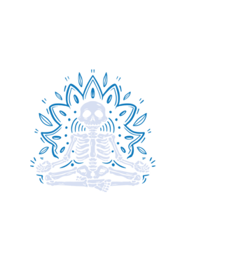 Meditáló csontváz minta sötétkék pólón