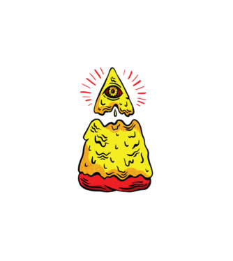 Illuminati Pizza minta fehér pólón