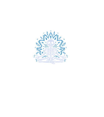 Meditáló csontváz minta fekete pólón