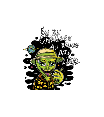 Füves Alien minta fehér pólón