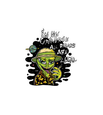 Füves Alien minta fehér pólón